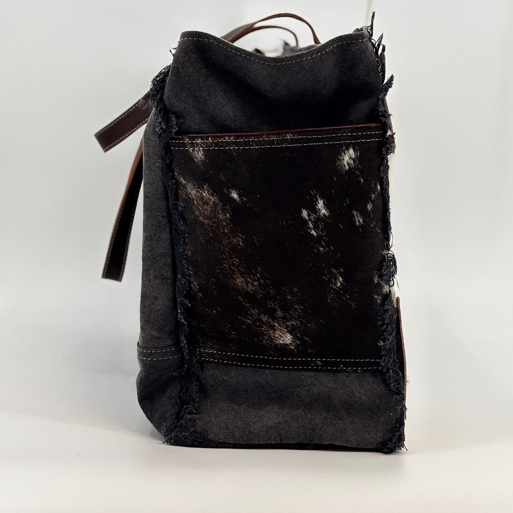 Myra Bag Cartwright Tote Bag Womens Large Black Cowhide Hand-Tooled S-7870 - Picture 9 of 12